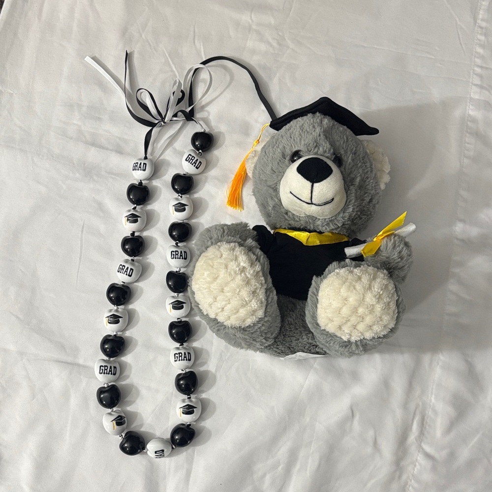 Graduation Teddy Bear with Bead Necklace